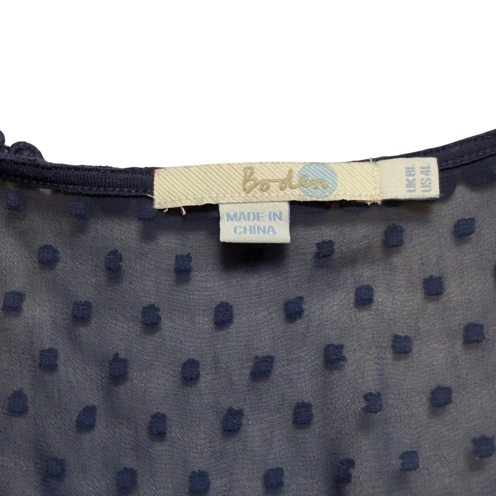 Boden Navy Blue Tencel Swiss Dot Crochet Trim Sleeveless Midi Dress WH650 US 4L - Picture 6 of 10
